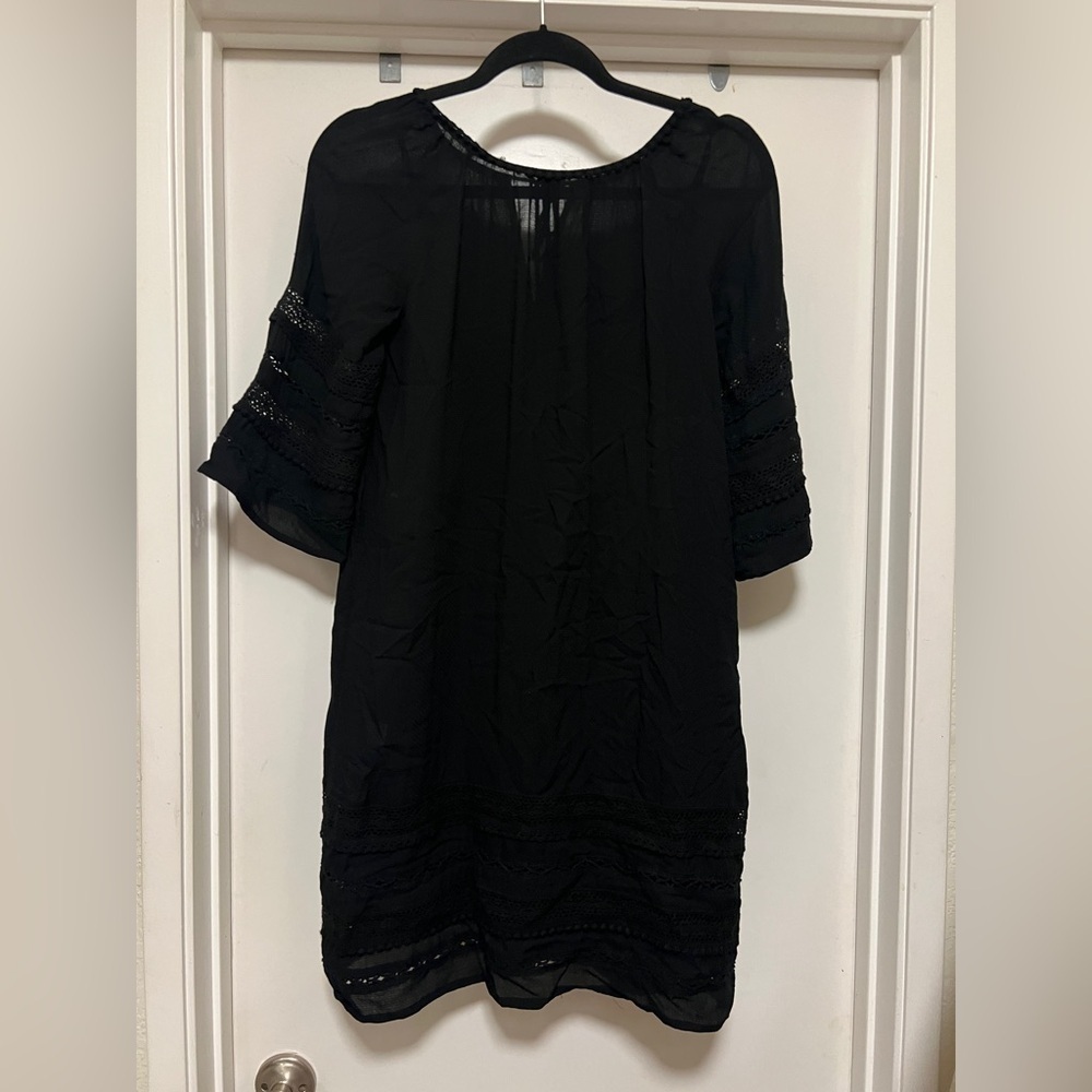 NWT BB Dakota Black 2 pcs Gerado Lace Drop Shoulder Keyhole Neck Crepe Dress XS - Picture 2 of 7